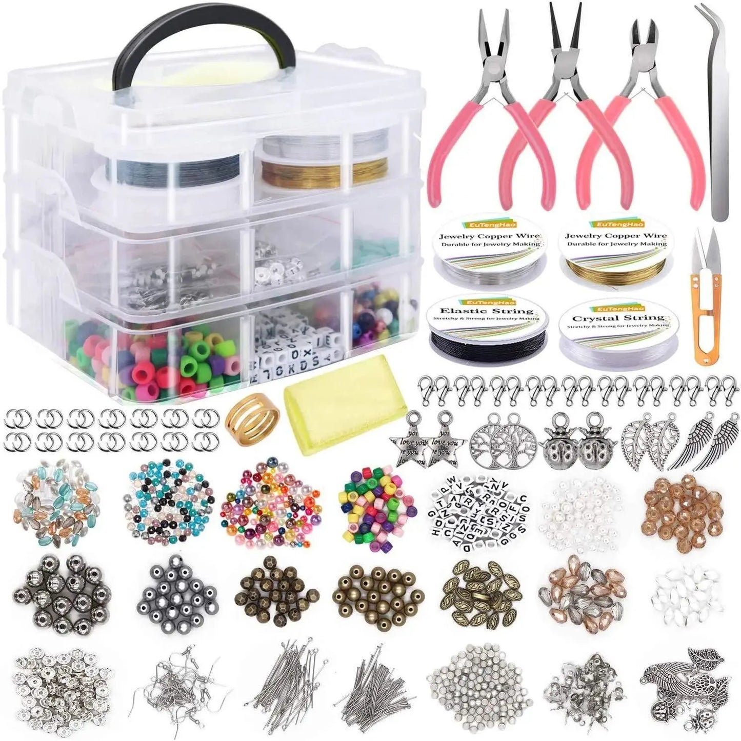 1171pcs Ultimate DIY Jewelry Making Kit - Complete Bead Assortment, Jewelry Charms, Findings, Spacer Beads, Wire, Cord, Pliers,
