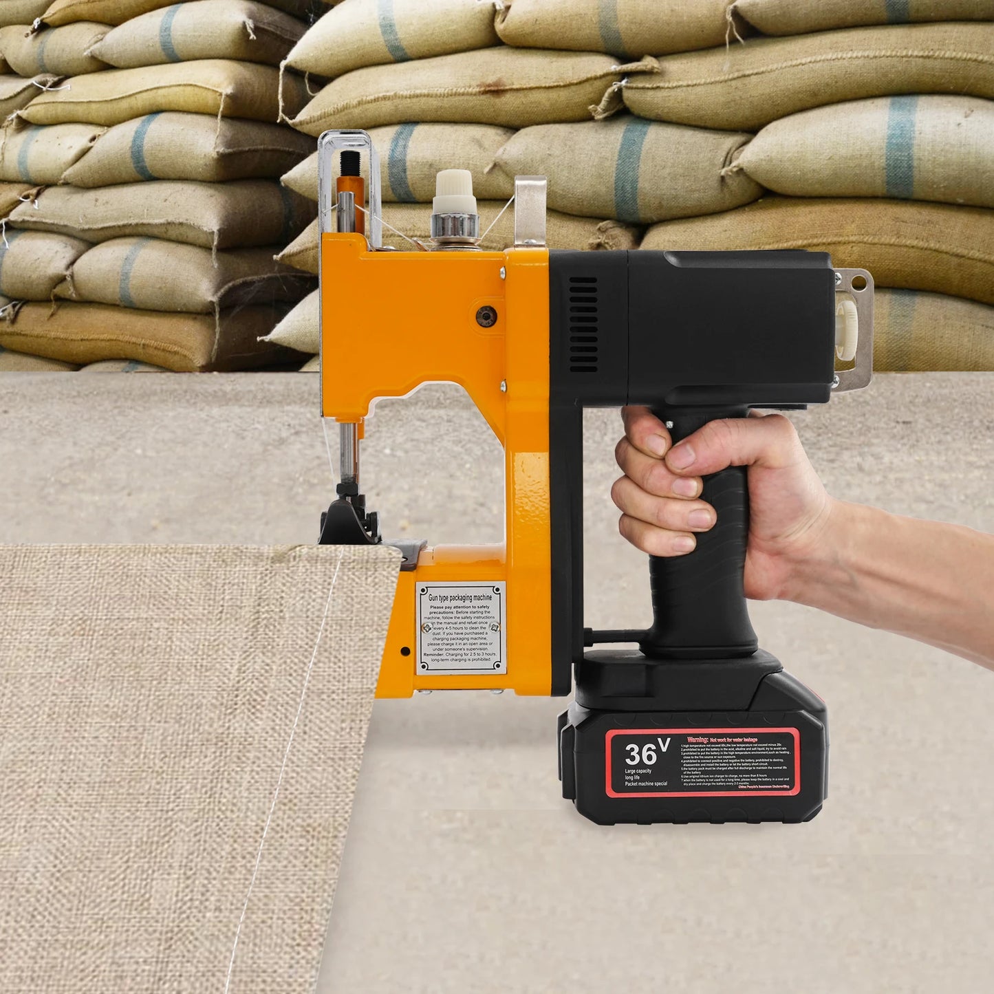 36v Battery Cordless Bag Sewing Machine, 210w Electric Sack Sealer, 1500-1700 Stitches Cordless Bag Sewing Machine, Portable Industrial Stitching Tool , Handheld Package Stitching Machine, Single Chain Stitch Seaming Device,