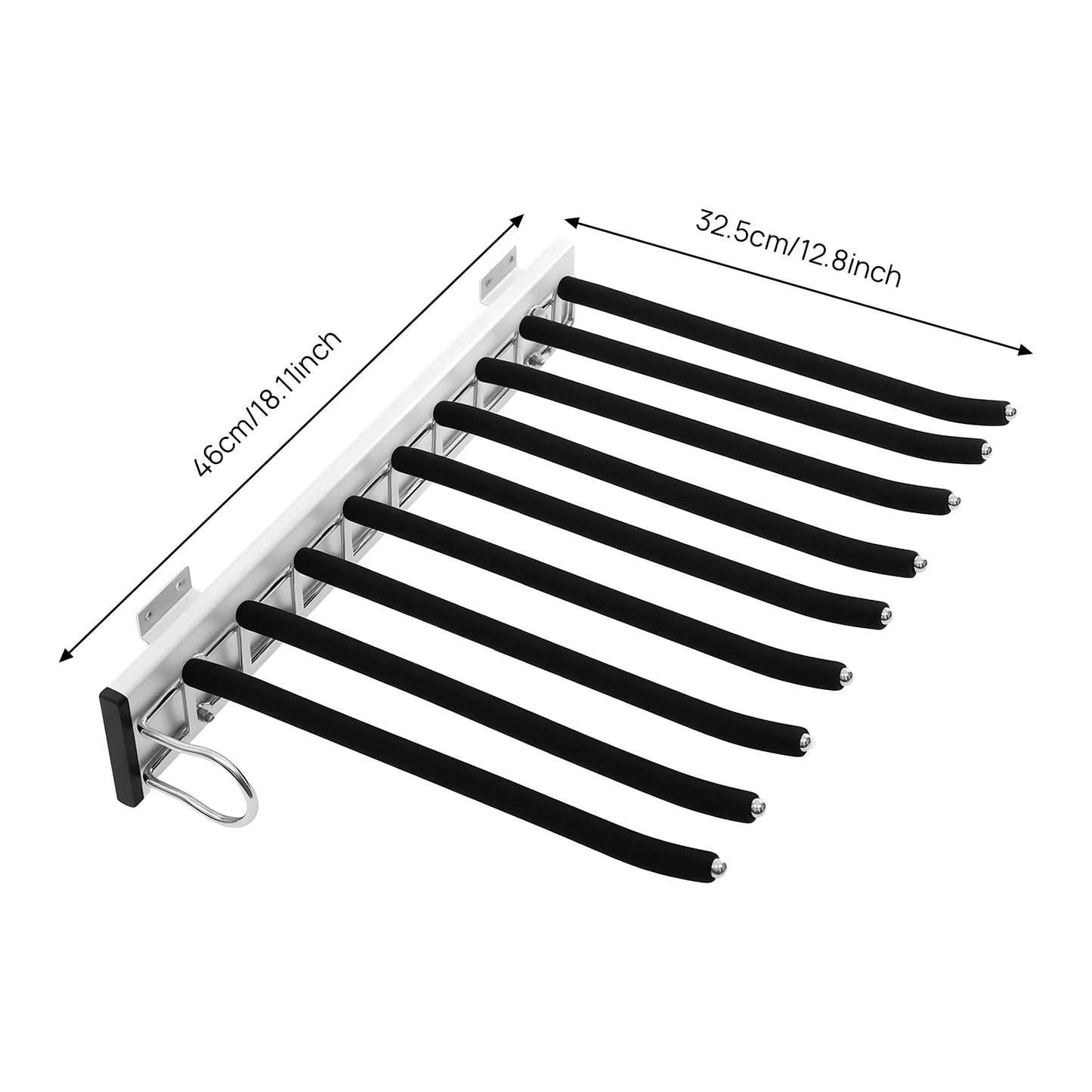 9-Rod Side Mounted Trouser Hanger, 35 lbs Pull Out Trousers Rack, Sliding Pants Rack W/ Flocked Bars for Pants, Ties