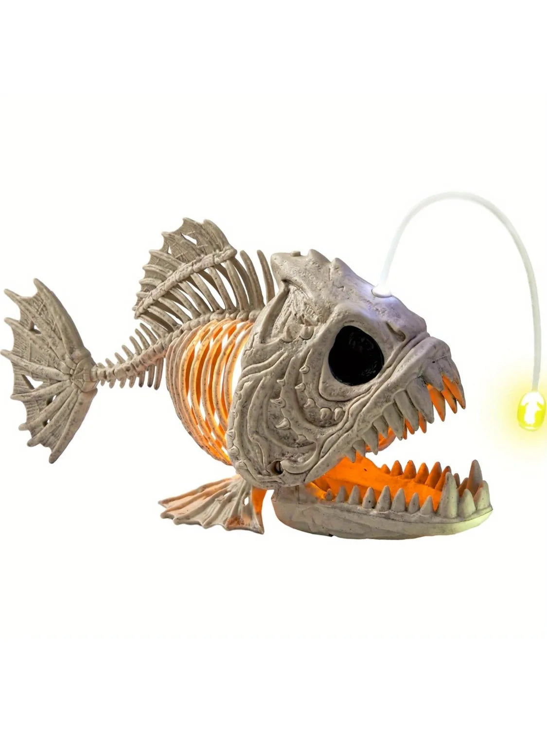 Skeleton Lantern Fish Halloween with LED Eye Plastic Bones for Halloween Party Photo Prop Decoration Graveyard Decor, Indoor Outdoor Spooky Scene(10.2" *5.5" *3")