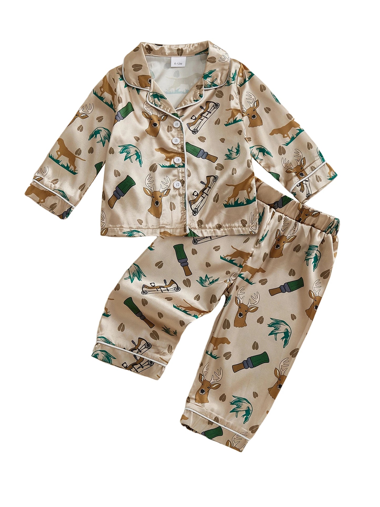 2 Pack Baby Pajama Sets for Girls Long Sleeve Button Down Lapel V Neck Tops with Elastic Waist Pants Sleepwear