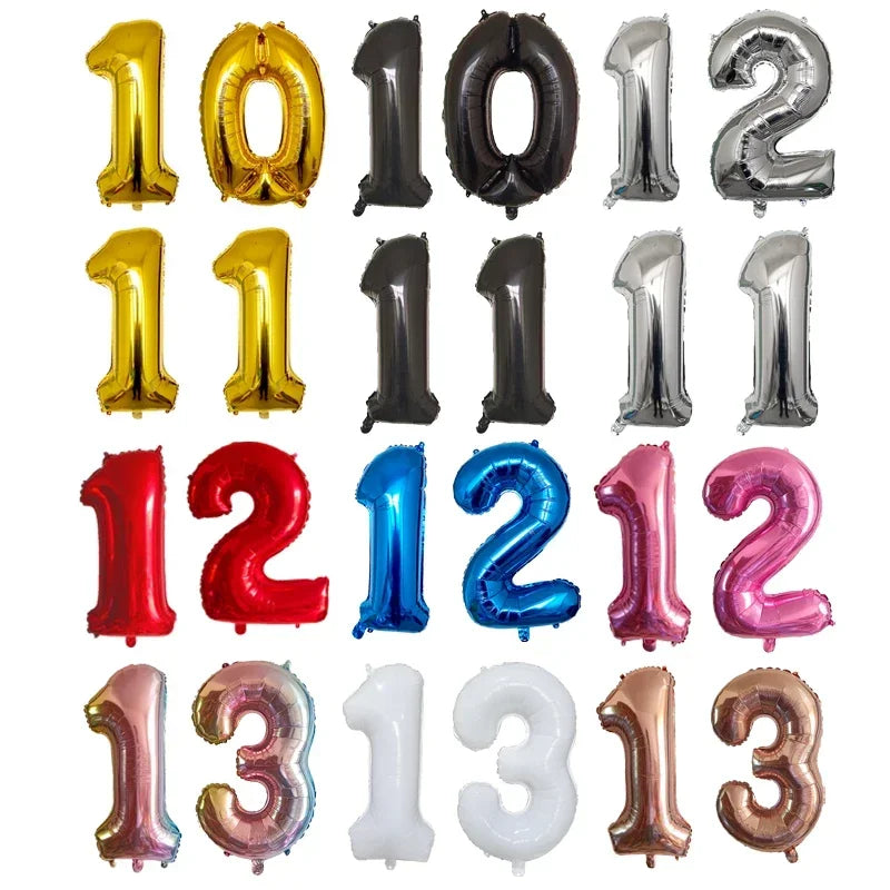 32 Inch Helium Foil Number Balloons 10 11 12 13 14 15 Gold Silver Black Blue Red Birthday Party Decoration 32 Pcs