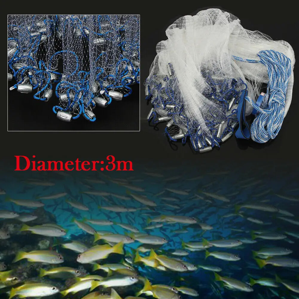 10ft Fishing Cast Net Monofilament Fish Throw Net for Bait Trap for Bait Trap