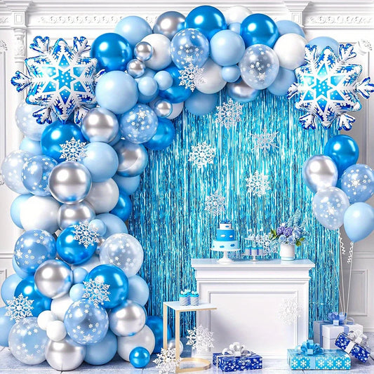 136pcs Snow and Ice Themed Latex Balloon Set for Winter Party Decorations Christmas Holiday Celebration