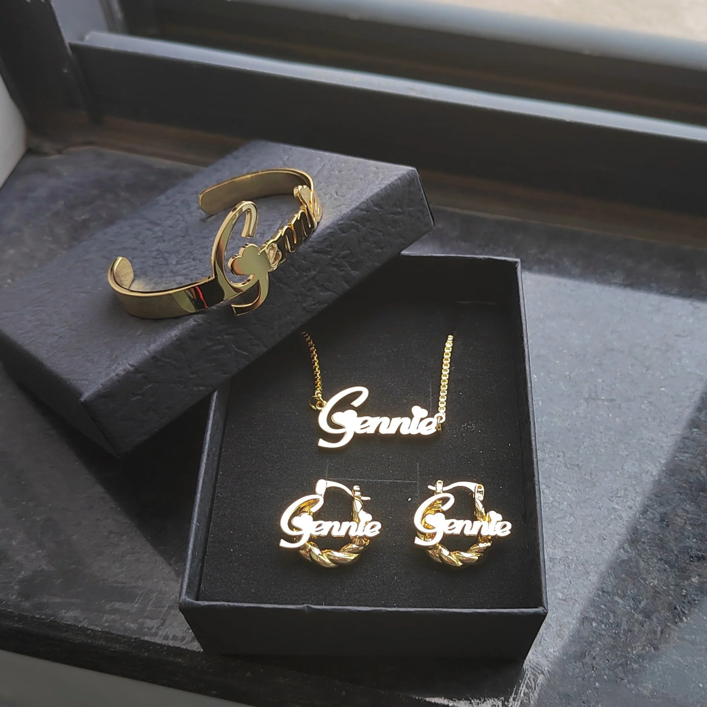 Hiyong Custom Name Jewelry Set Alphabet Necklace Bracelet