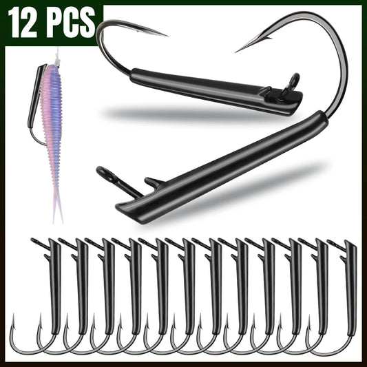 Dovesun 12PCS Ozark Rig Fishing Hooks Weedless Jig Heads for Fishing, 3/0 Texas Rig Hooks Jig Heads for Saltwater & Freshwater