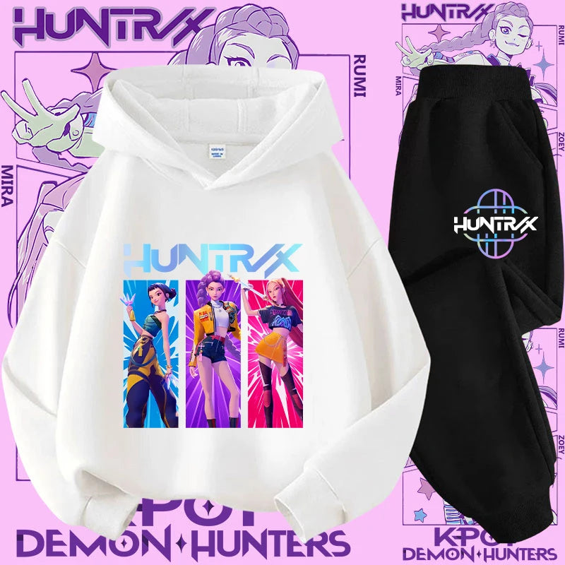 Kpop Demon Hunter Kids Hoodie And Top Set Two Piece Cartoon Print Unisex Casual Wear