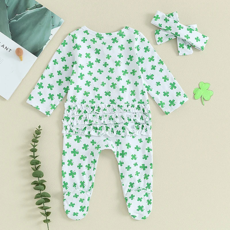 CatheryCN Infant Unisex St Patrick Day Romper Set With Headband