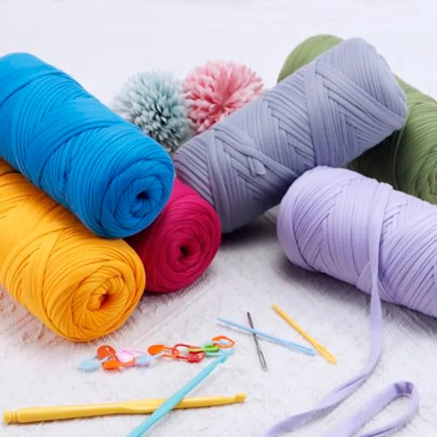 T-Shirt Yarn, 200g/196ft Elastic Fabric Cloth Knitting T Shirt Yarn, Peacock Blue Thick Crochet Fabric Ribbon for Crocheting Ba