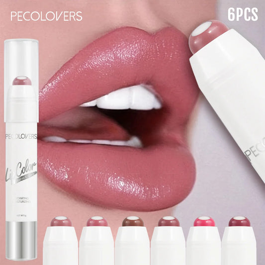 6PCS/SET Double Core Lipstick Stick,Balanced Glossy Finish,Soft Cream Surface,Uniform Distribution,Rich Daily Earth Color Selection,Twist Retractable Structure,Multi Scenes Lip Beauty Tool For Makeup Beginners Daily Styling