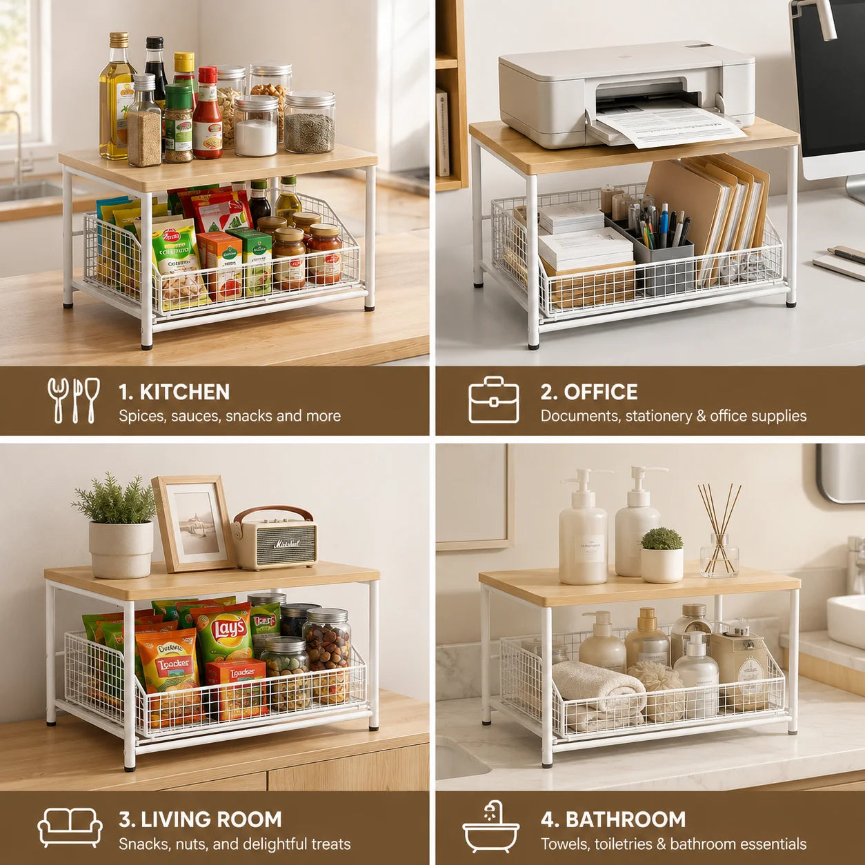 Kitchen Microwave Stand with Drawer, Multifunctional Countertop Organizer Storage Rack, Upright Shelf for Oven, Baking Tools and Kitchen Essentials