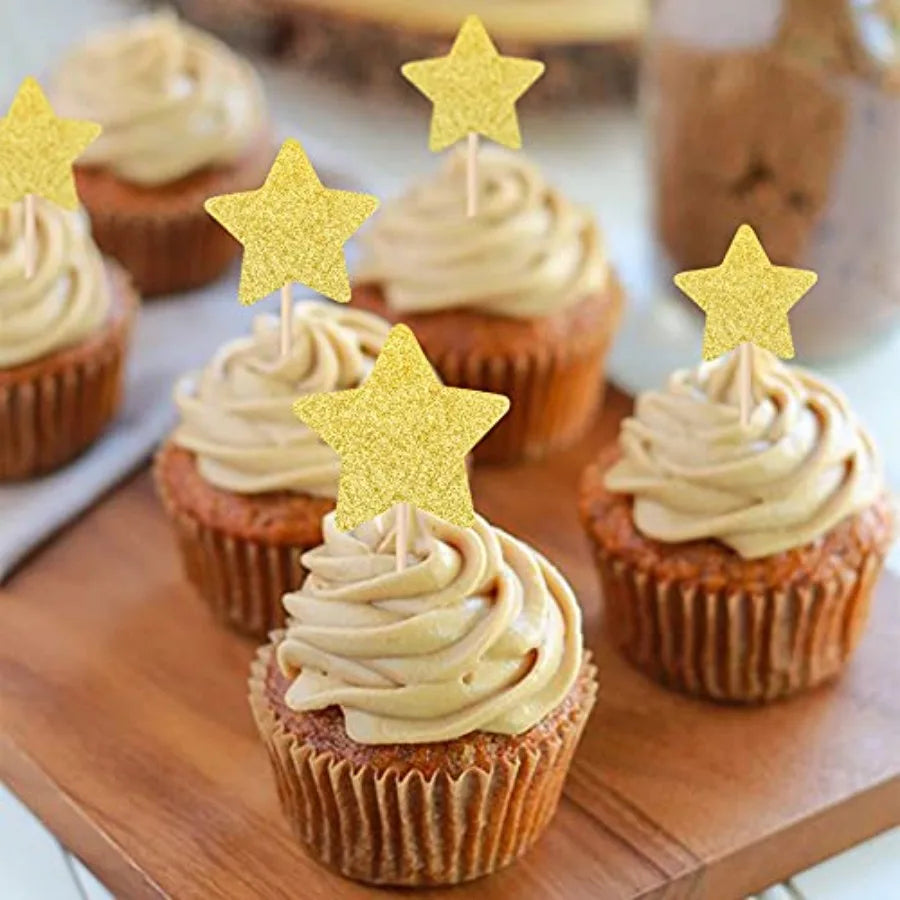 30 PCS Star Cupcake Toppers Glitter Assembled Twinkle Star Cupcake Picks Wedding Engagement Bridal Shower Birthday Party Cake D