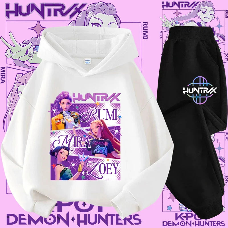 Kpop Demon Hunter Kids Hoodie And Top Set Two Piece Cartoon Print Unisex Casual Wear