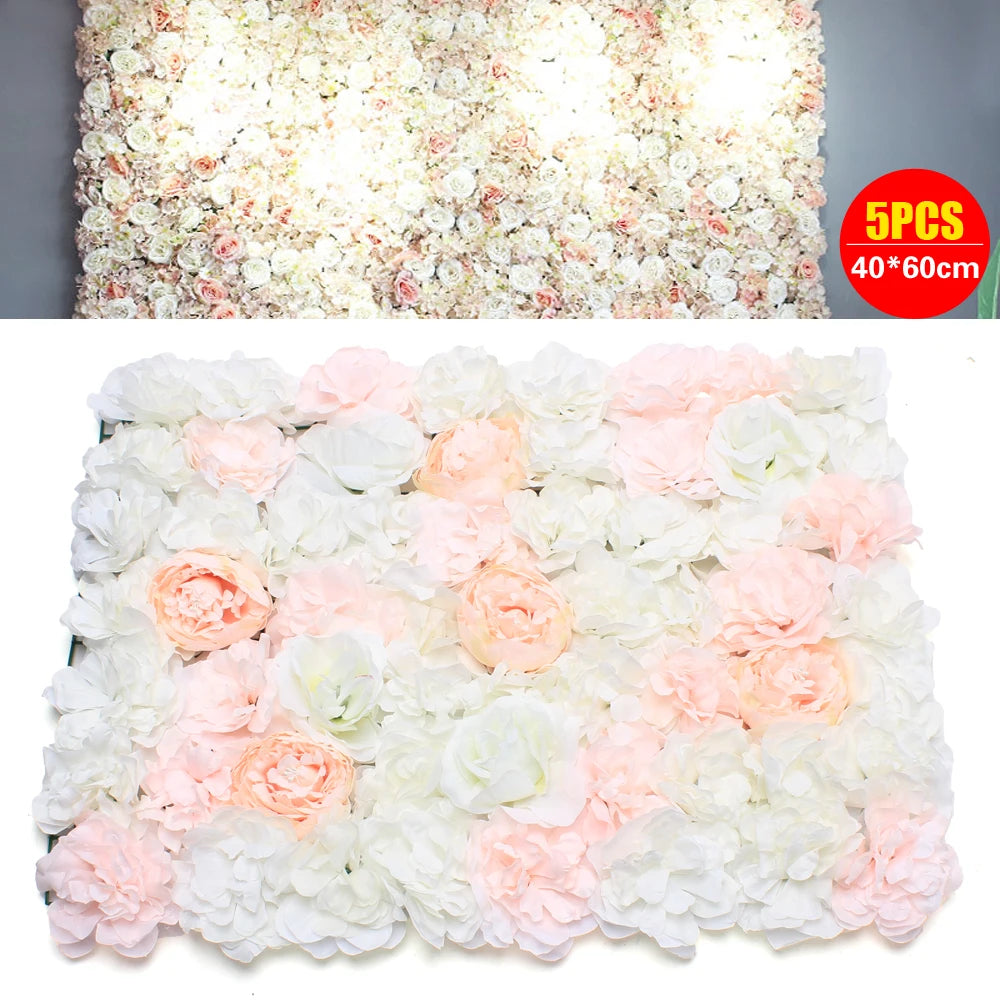 Artificial Silk Rose Flower Wall Backdrop Panel For Wedding