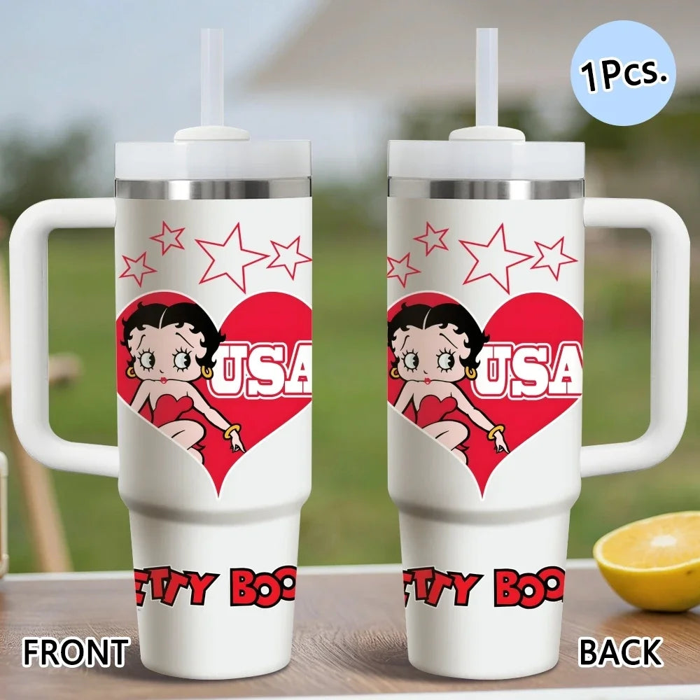 Betty Boop Stainless Steel Vacuum Insulated Travel Tumbler With Straw