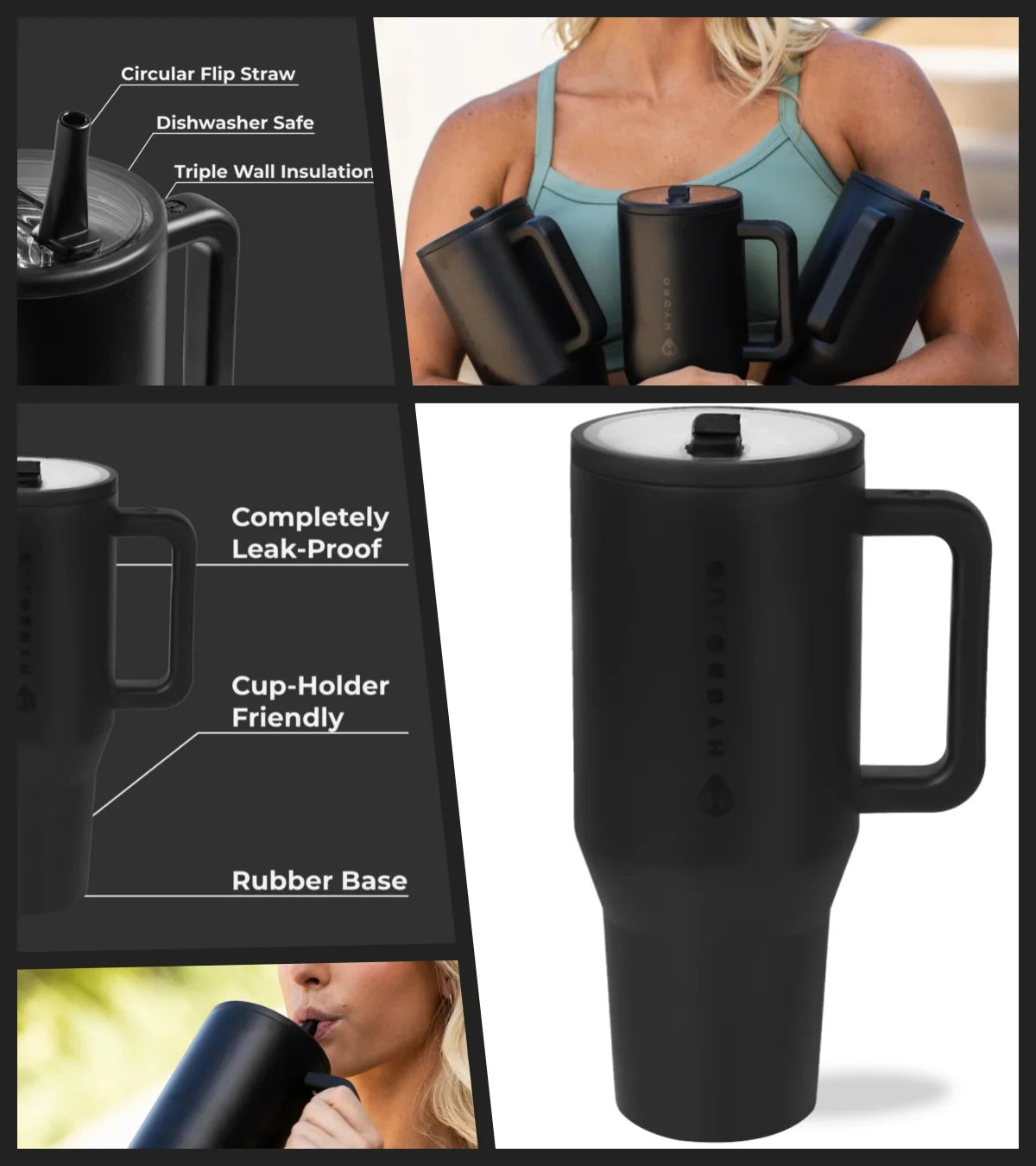 Insulated Stainless Steel Travel Water Bottle With Flip Straw And Handle