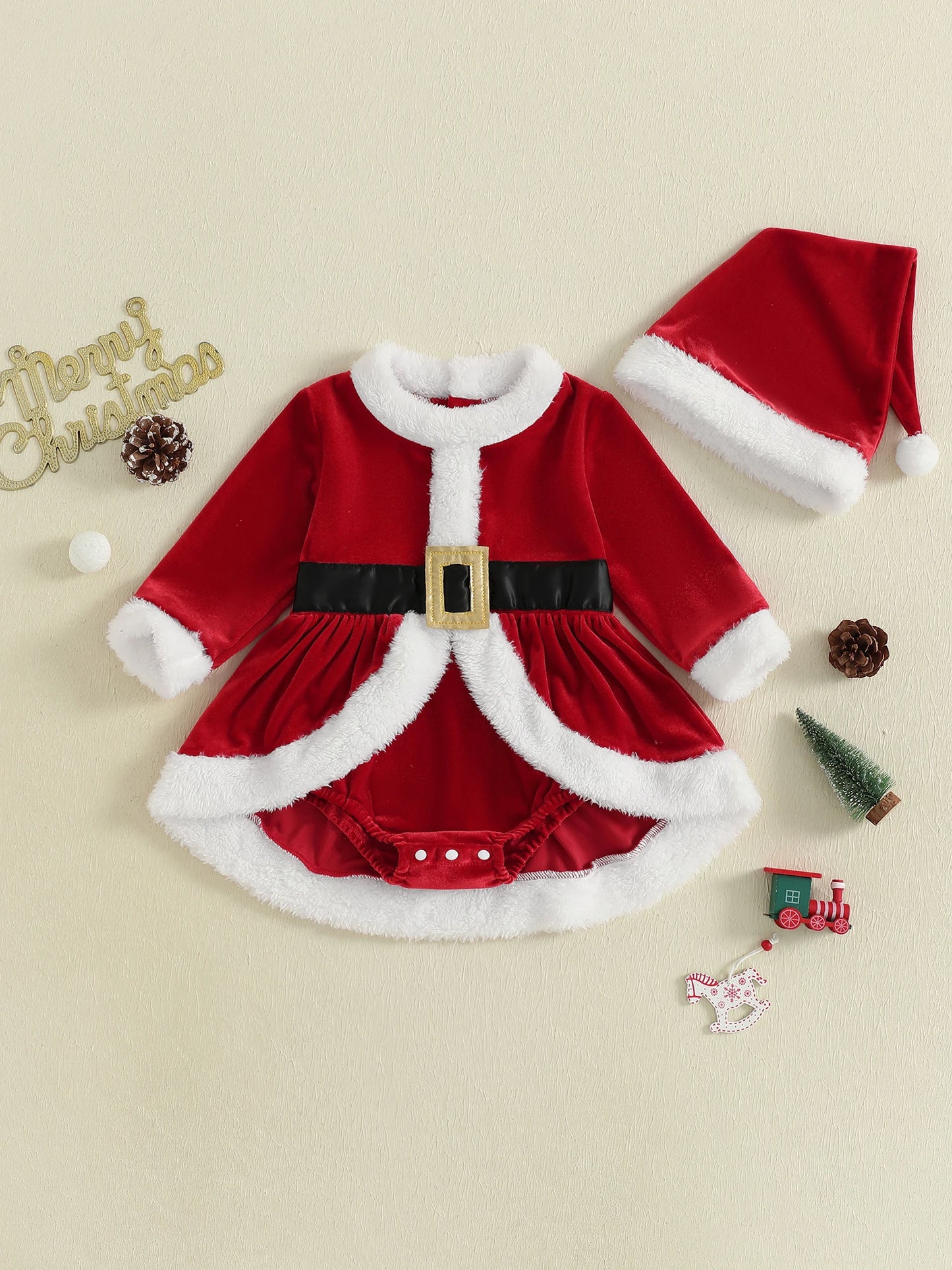 Guangdong Toddler Girl Winter Fleece Jumpsuit Set Santa Hat