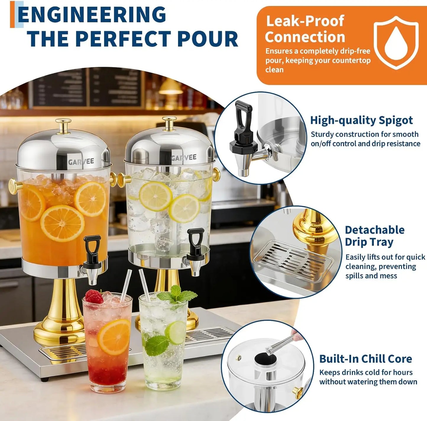 Tacleekii Commercial Stainless Steel Beverage Dispenser With Stand
