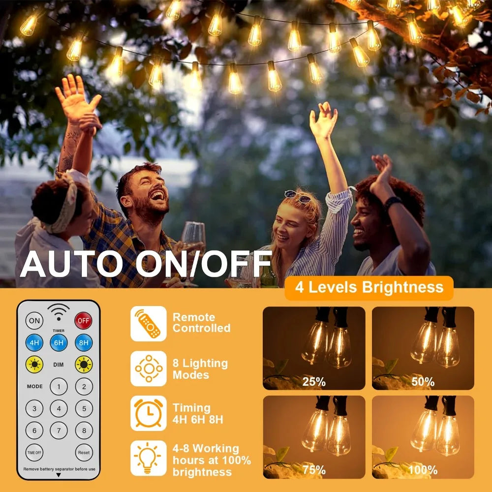 Solar LED String Lights ST38 Patio Light USB Recharger 8 Light Modes Remote Control Garden Weatherproof Hanging Light
