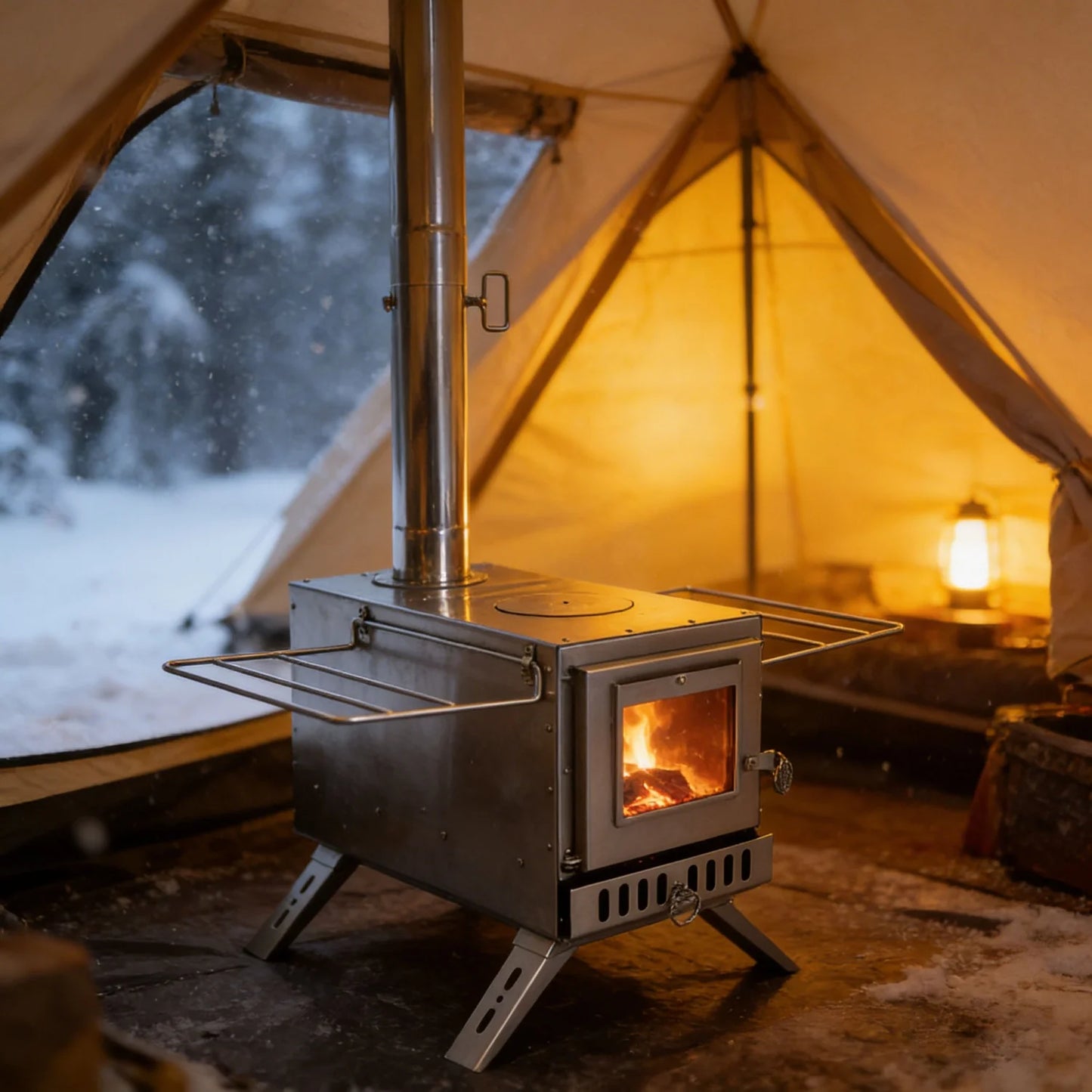  Portable Wood Stove for Camping Cooking & Heating Stainless Steel Wood Burning Stove with 7 Chimney Pipes Fire Pit Stove