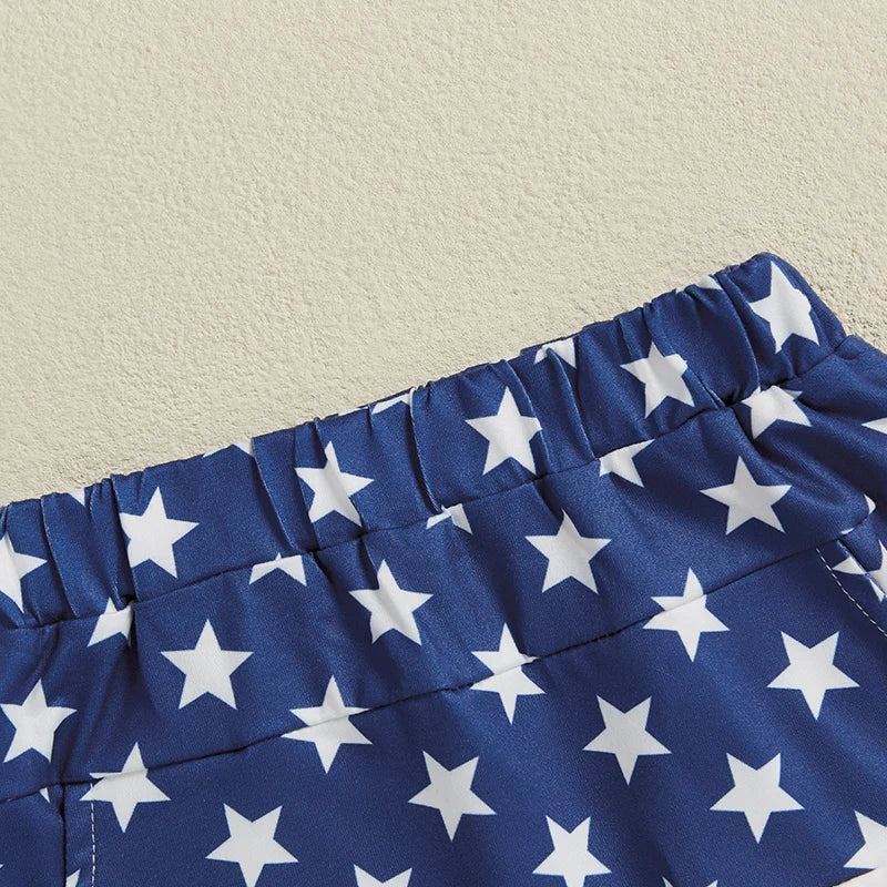 American Flag Rocket Print Toddler Shorts With Elastic Waist