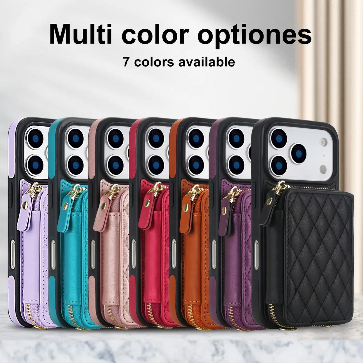 Crossbody for iPhone 17 Pro Max 17 Pro,RFID Blocking Zipper Handbag,Kickstand Folio Case,Card Slots Holder Wrist Strap Lanyard