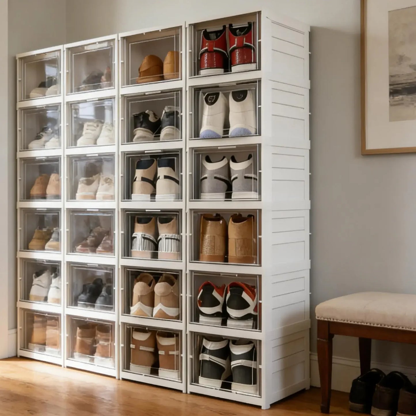 Foldable Six Layer Transparent Shoe Box Storage Organizer