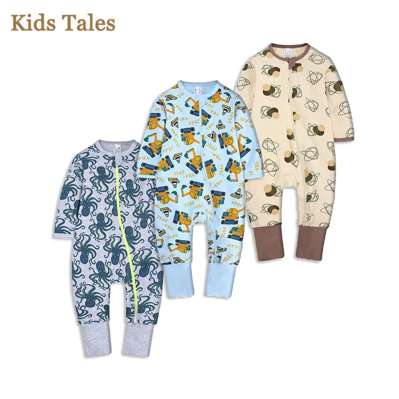 New Double Zipper Infant Baby Girl Boy Clothes Geometry Long Sleeve Cotton Baby Romper Clothing For Newborn Jumpsuit 0-24 Months
