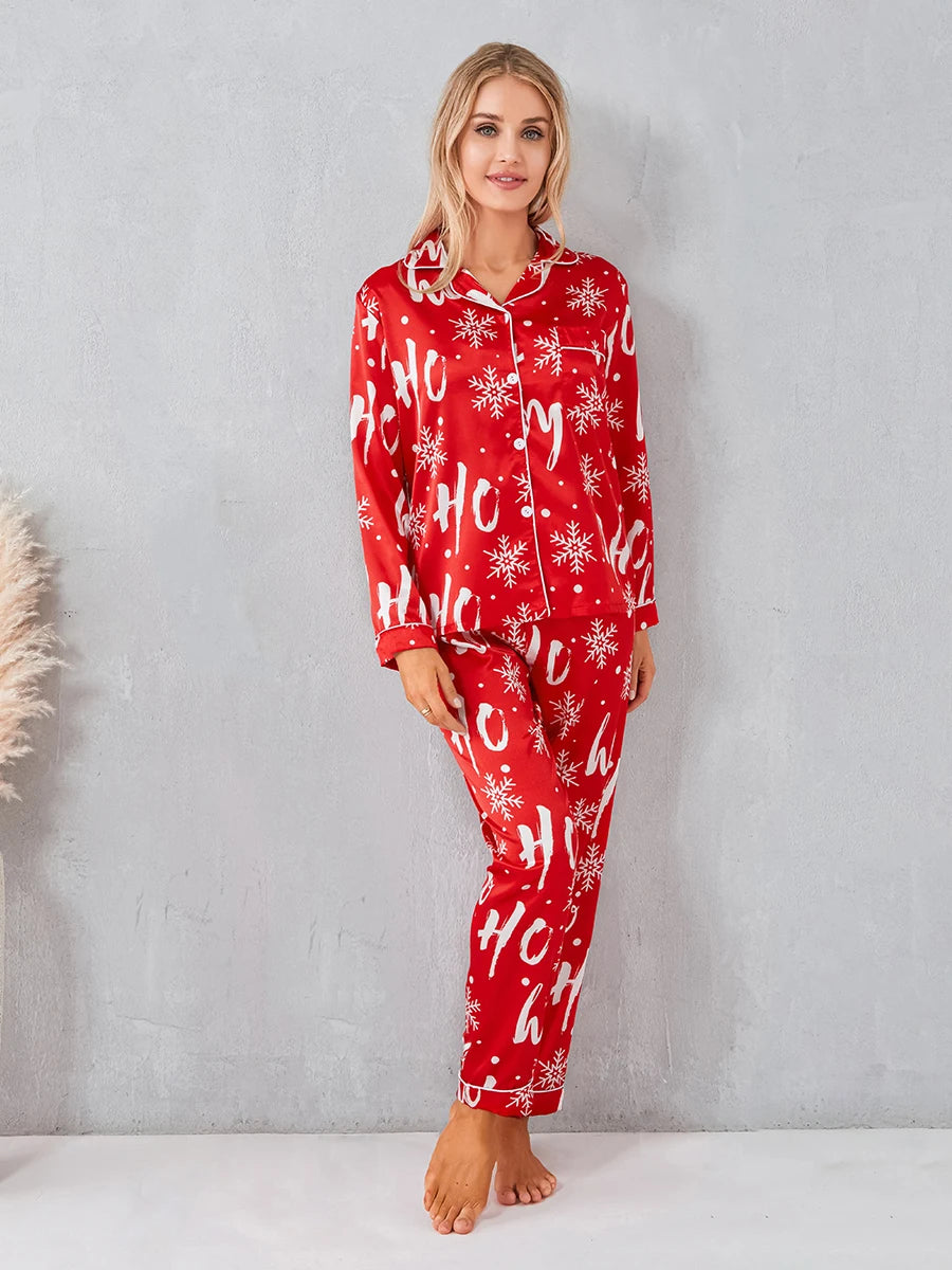 Women's 2 Piece Christmas Pajamas Set Long Sleeve Button Up Shirt And Ankle Length Pants Sleepwear Loungewear