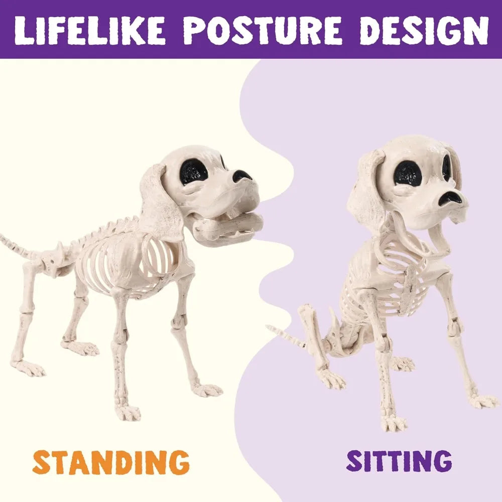 Posable Halloween Dog Skeleton Full Body Posable Joints Realistic Skeleton Puppy with Movable Joints for Halloween Decoration, Graveyard Party Decor (9.8inch X 4.7inch X 12.6inch)