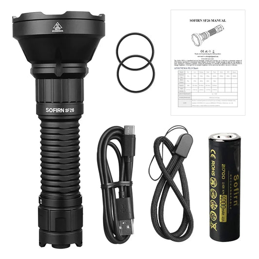 Sofirn SF26 2000lm SFT40 LED 6000K Tactical Flashlight Type C Rechargeable 21700 Battery Portable Camping EDC Torch