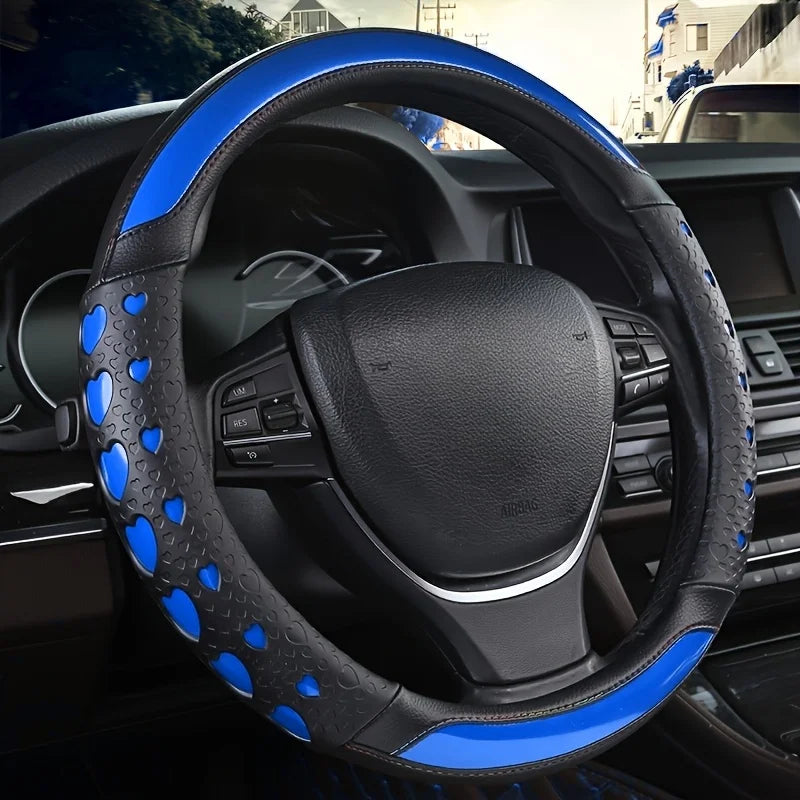Sweet Heart Design Steering Wheel Wrap - Durable PU Leather, Anti-Slip Inner Circle, Fits Most Vehicles
