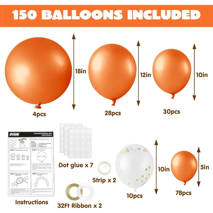 150 Pcs Orange Balloons Mixed Sizes 18 12 10 5 Inch Latex Balloon Arch Kit With Instructions For Birthday Party