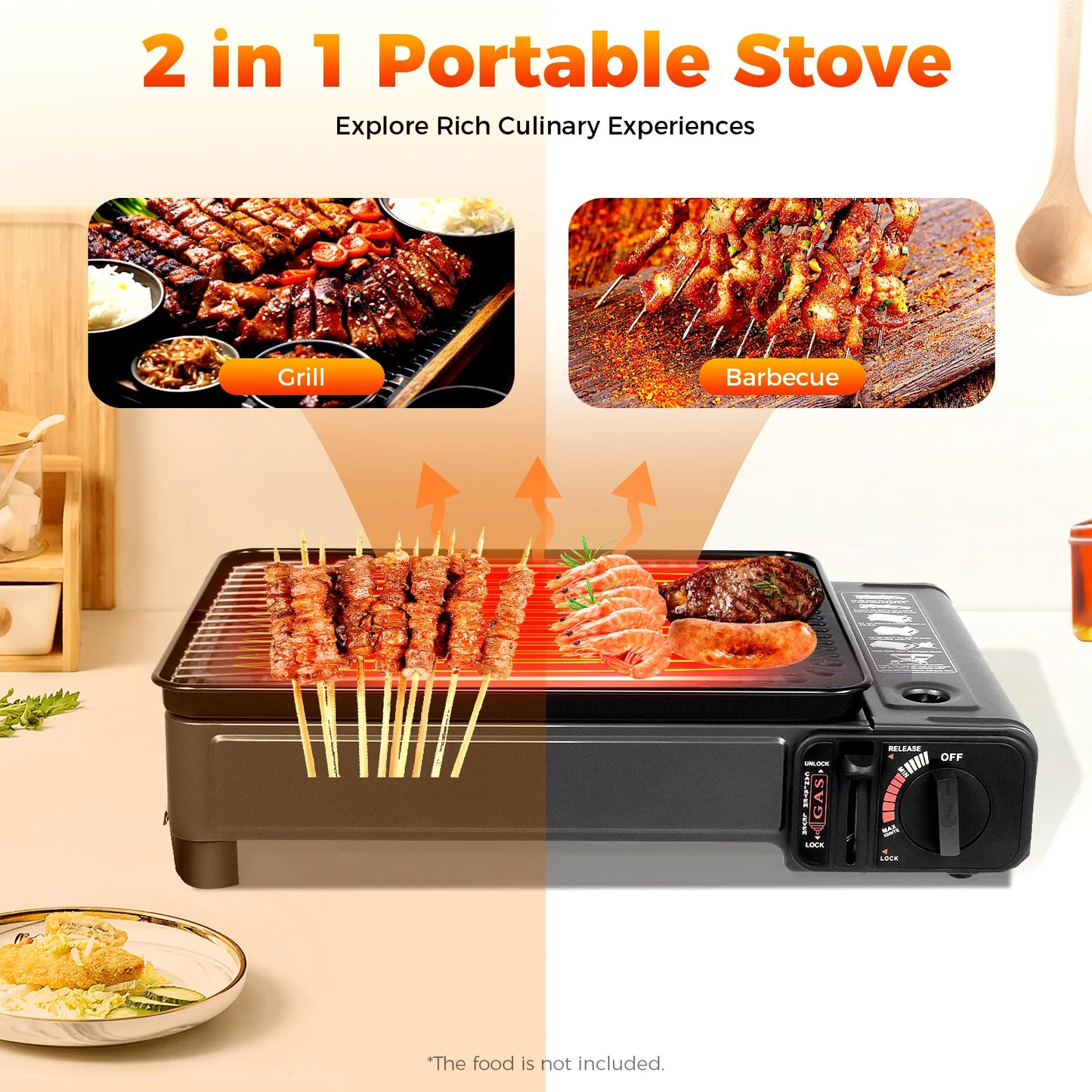 Portable Gas Grill Stove Dual Fuel, Camping Cooking Grill Gas Stove with Carry Case & Accessories for Outdoor Camping BBQ
