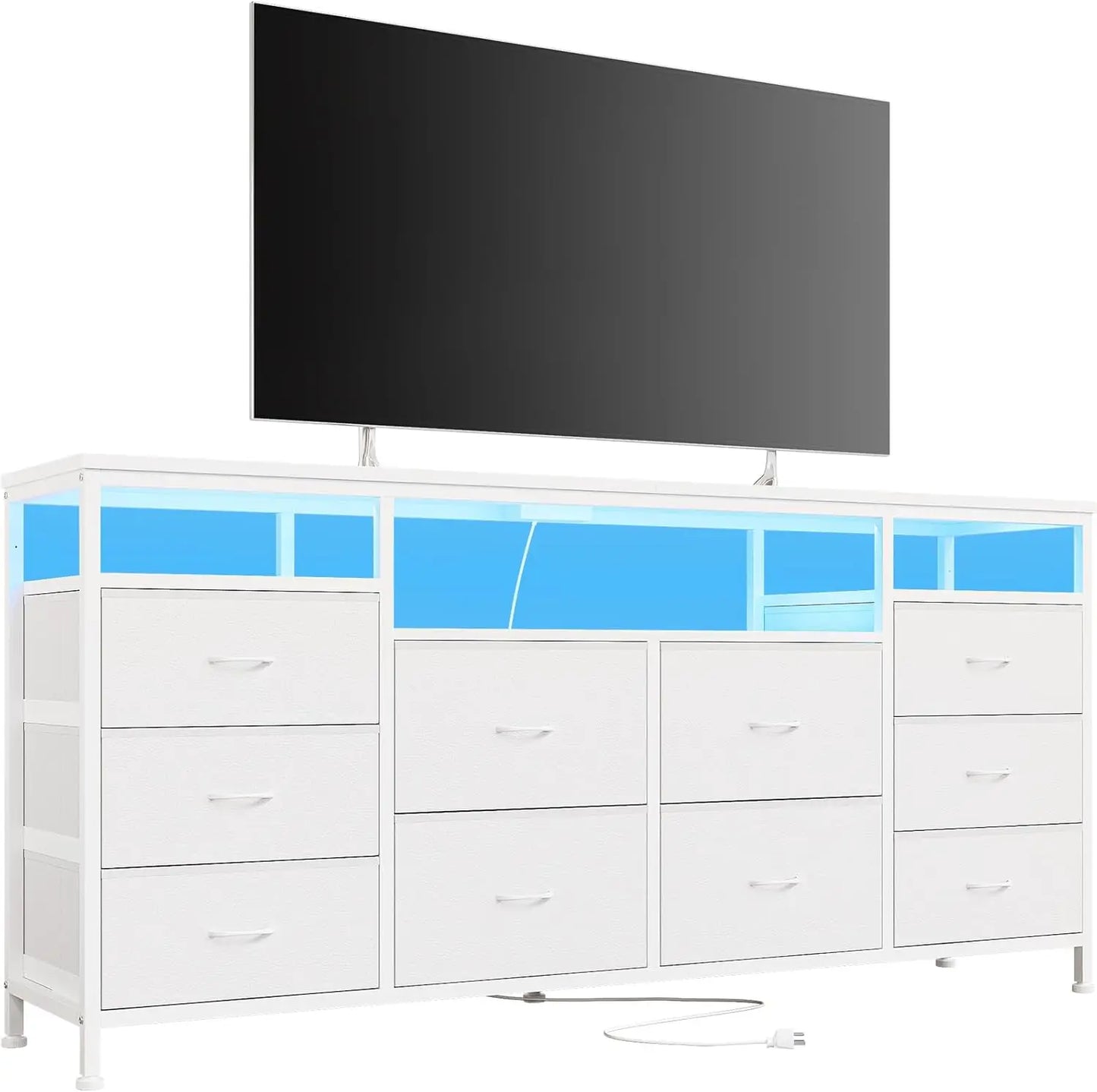 10 Drawer Dresser TV Stand for 65 70 and 75 Inch TV 63 Inch Wide Long Fabric Entertainment Center Chest of Drawers