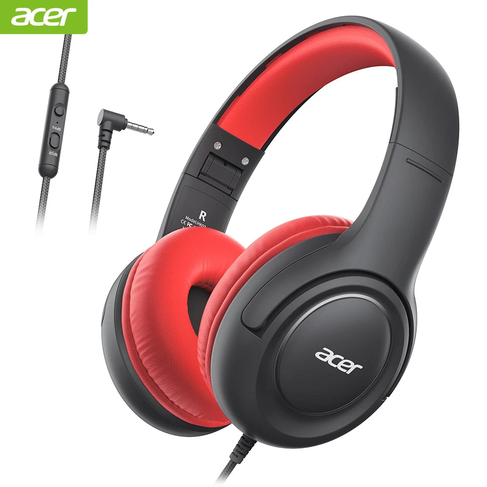 Acer Kids Headphones Wired School 85 To 94 dB Volume Limiter Foldable Stereo Headset For Kids Tablet iPad PC