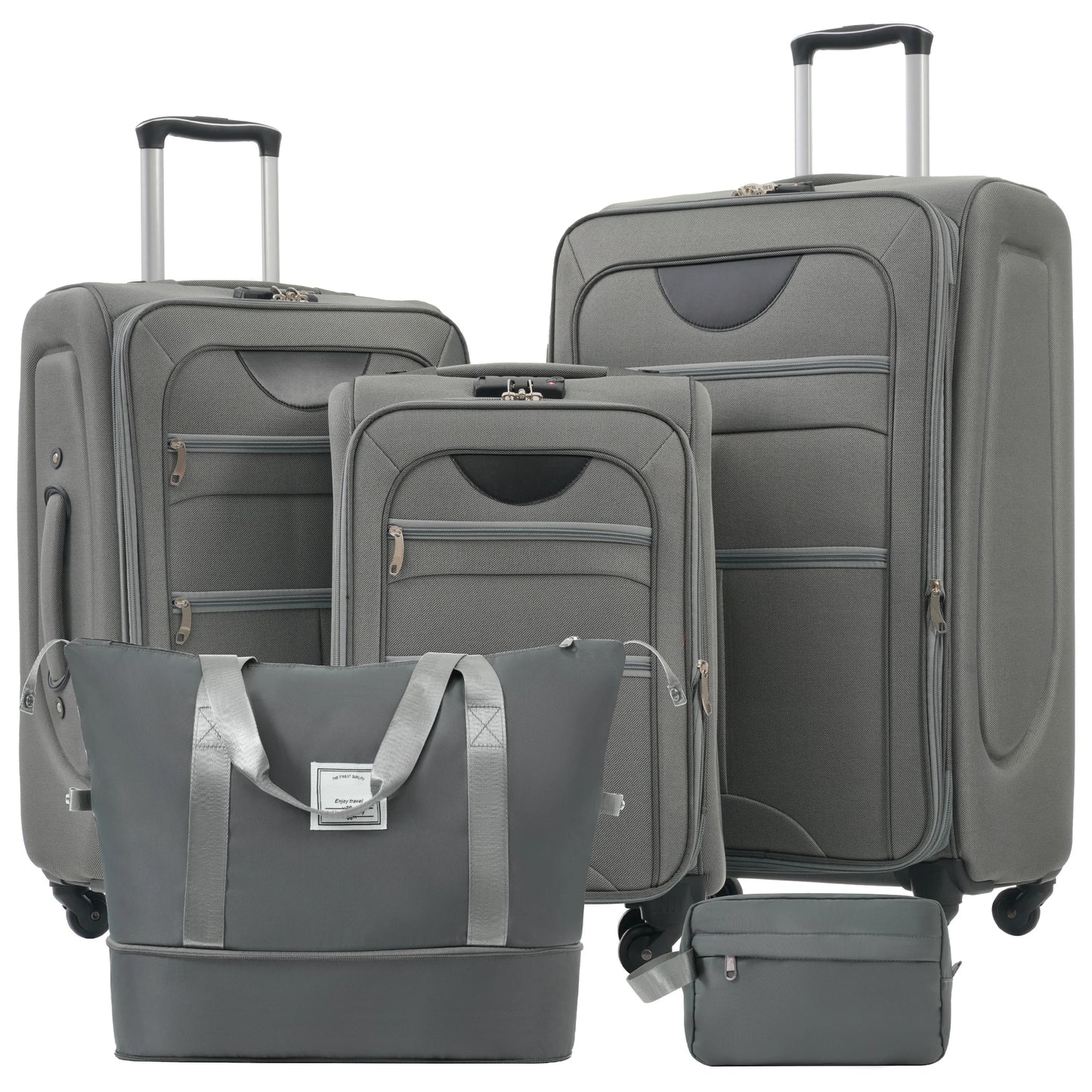 Softside Luggage Expandable 5 Piece Set Suitcase with Duffel Bag Upright Spinner Softshell Lightweight Luggage Travel Set