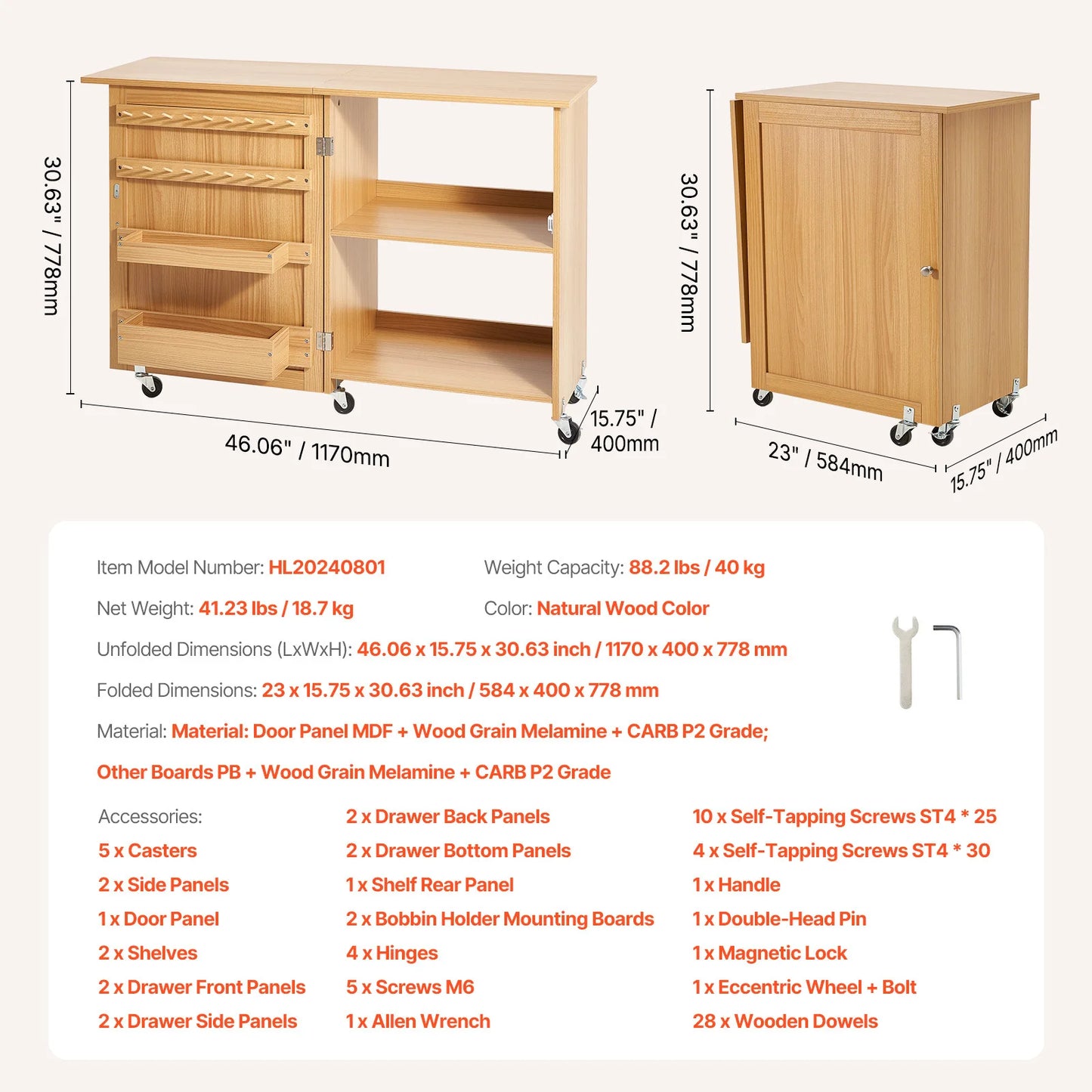 SucceBuy Multipurpose Folding Sewing Table With Wheels Shelves And Storage