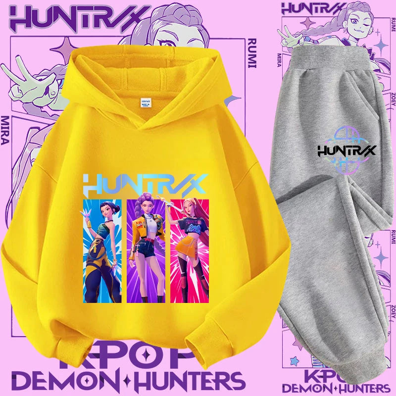 Kpop Demon Hunter Kids Hoodie And Top Set Two Piece Cartoon Print Unisex Casual Wear