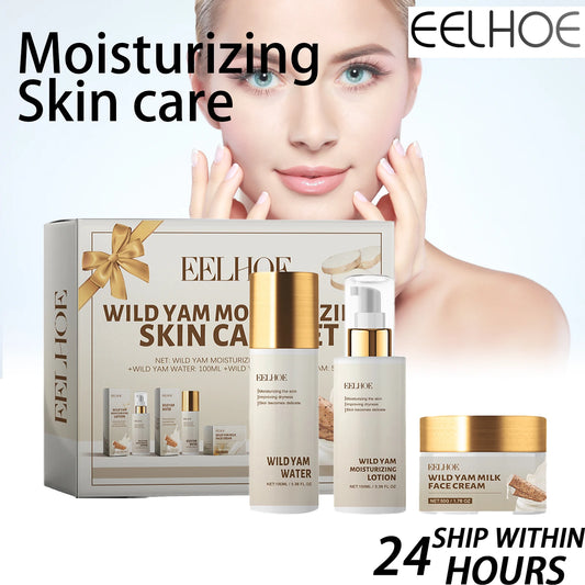 EELHOE Wild Yam Moisturizing Skin Care Set 1set Winter Hydrating Face Cream Lotion Toner Kit Protective Barrier Non Greasy