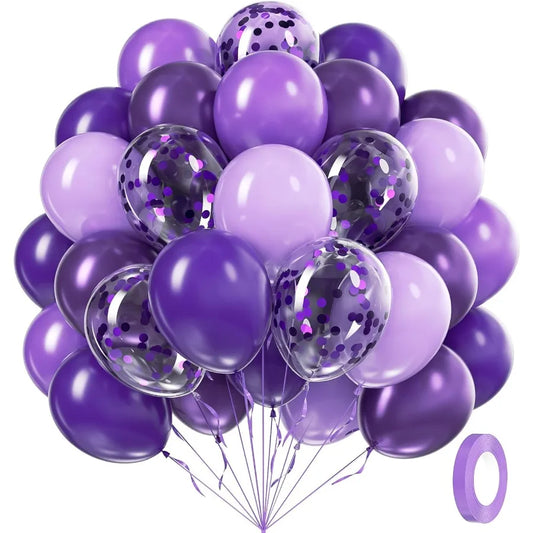 60 Pieces Purple Balloons 12 Inch Metallic Purple Confetti Balloons For Birthday Party Wedding Baby Shower Decor