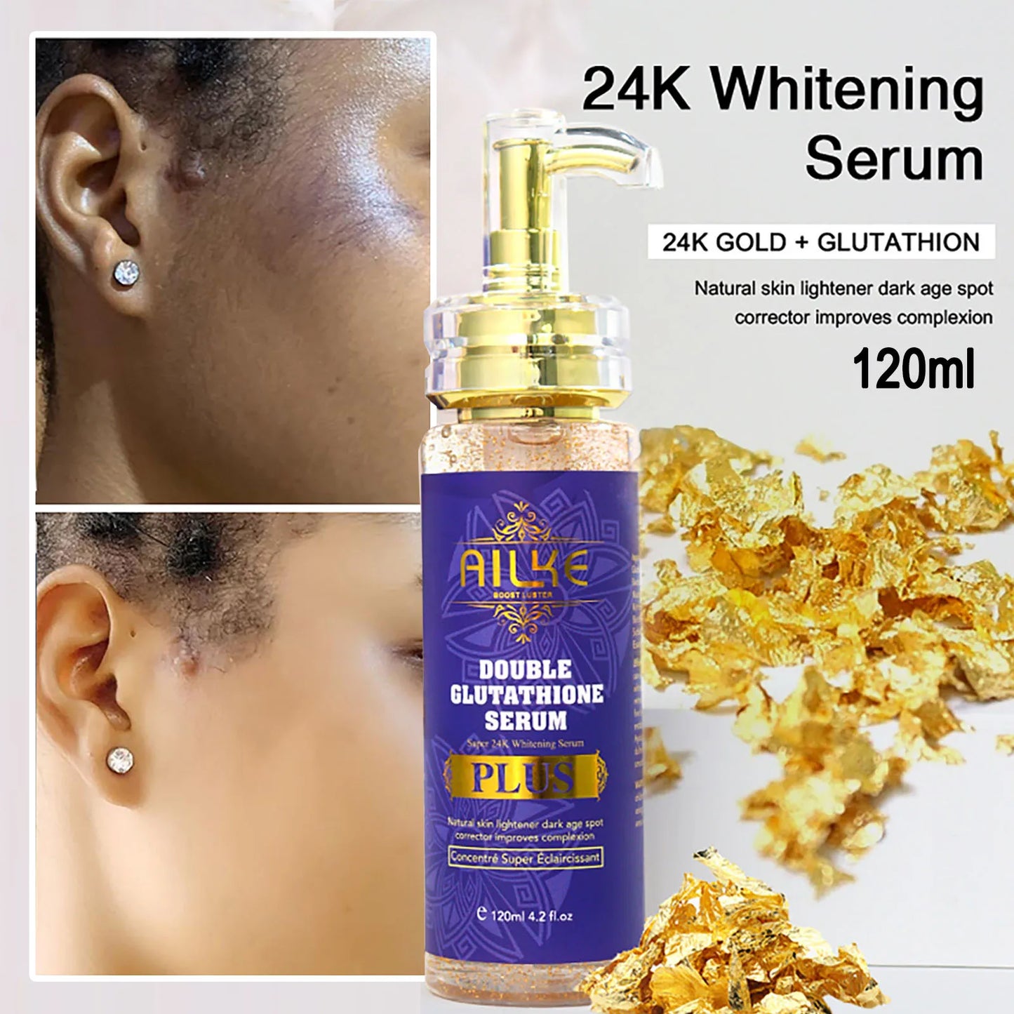 AILKE Glutathione Lighten Body Lotion, Moisturizing, Hydration, Even Skin tone, Improve Dark & Black Skin, Support Private logo