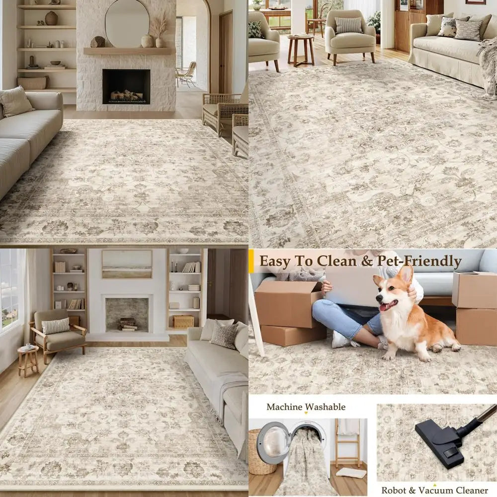 Floral Area Rug Washable Non Slip Low Pile For Living Room