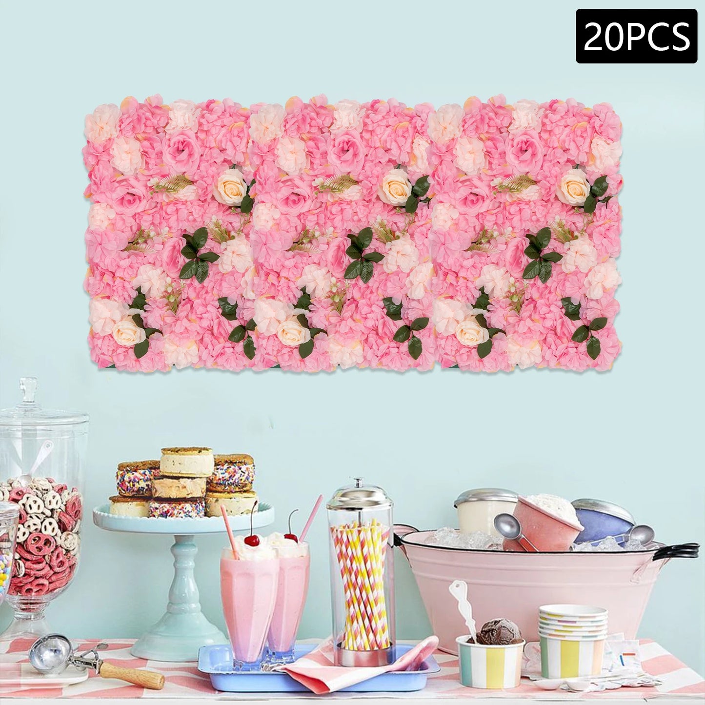 20pcs Flower Wall Panel, 60*40cm Artificial Floral Backdrop, Wall Decoration Backdrop