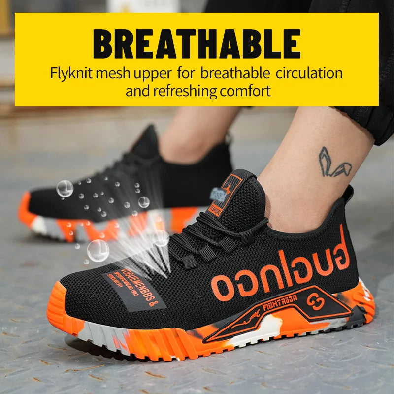 Men Safety Shoes With Metal Toe Cap Anti Puncture Anti Smash Soft Sole Rubber Outsole Fabric Upper Not Waterproof