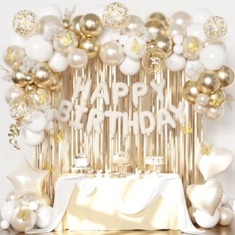 Foil Confetti Balloons Birthday Banner And Butterfly Fringe Curtains