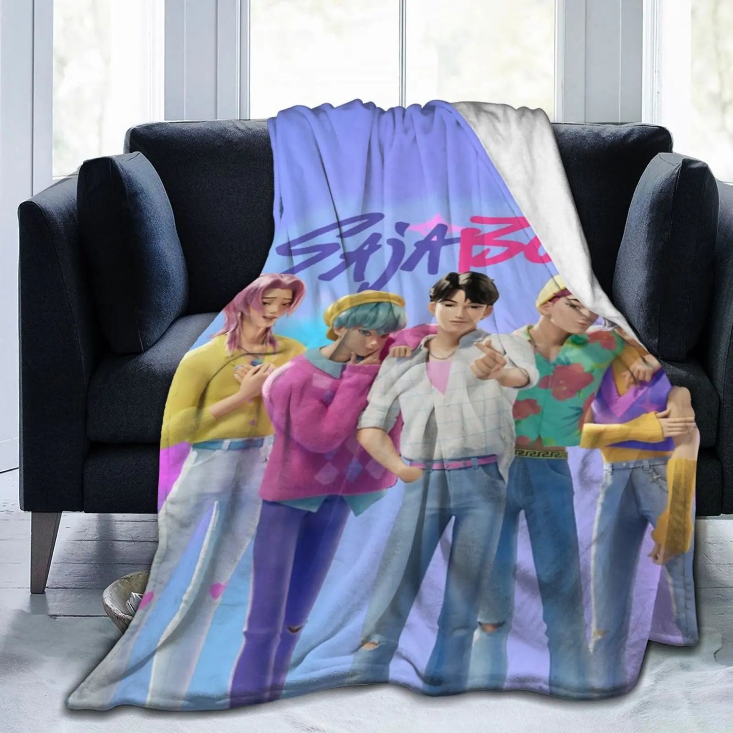 K Pop Demon Hunter Anime Inspired Flannel Throw Blanket Soft Cozy All Season Versatility For Couch Office Bed Camping