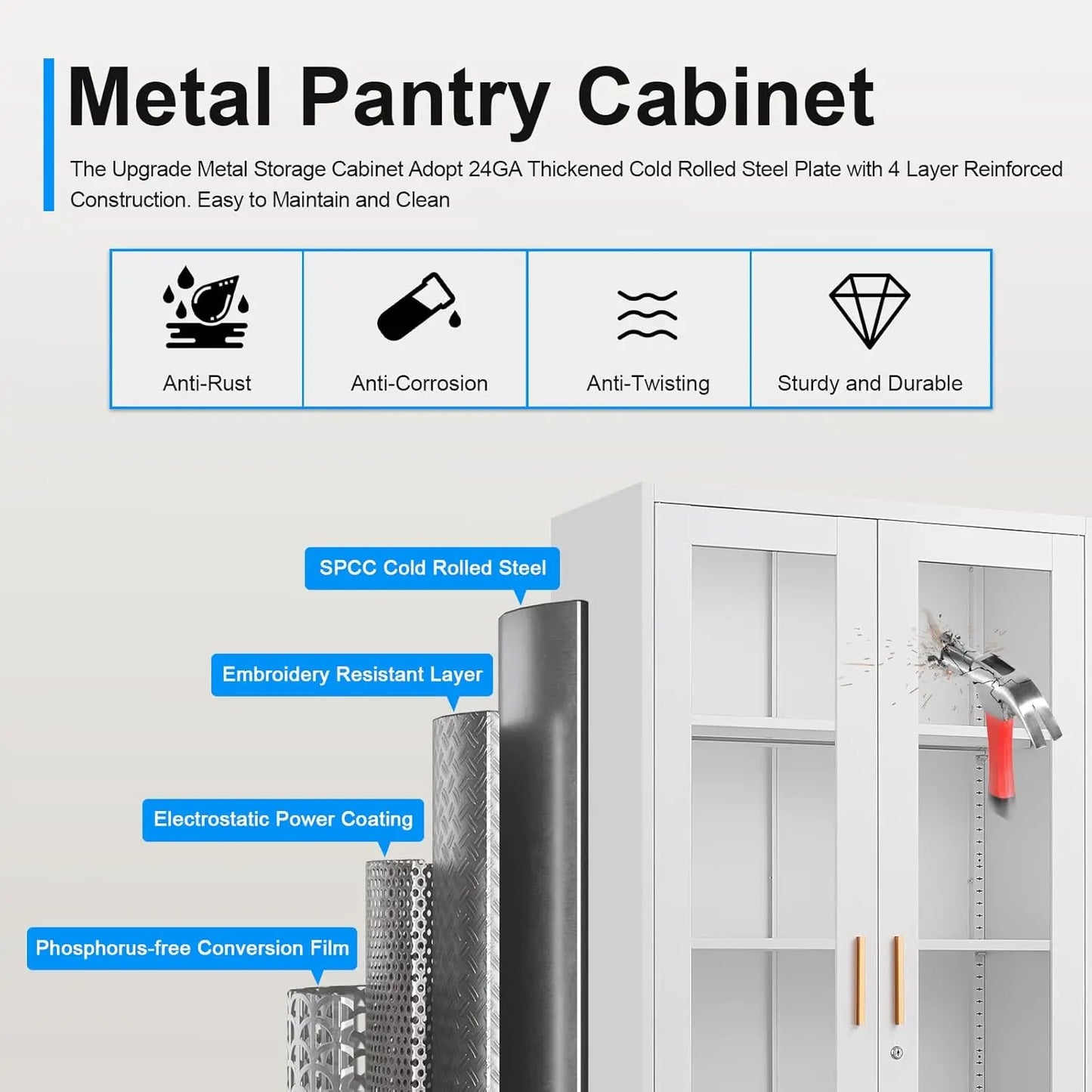 Display Cabinet with Glass Doors, 71'' Tall Curio Cabinets with Lock, Metal Glass Display Case for Collectibles, Customized
