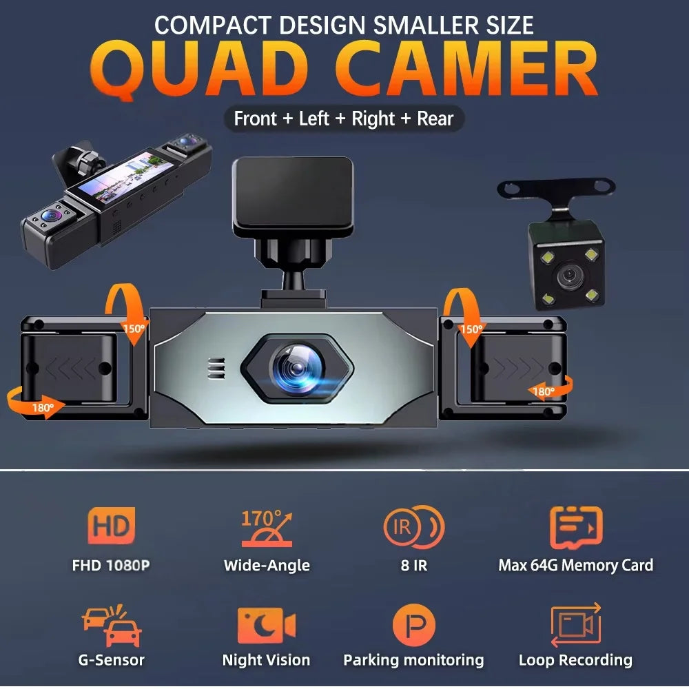 Kolvt 4 Channel 1080P Dash Cam Front And Rear 64GB