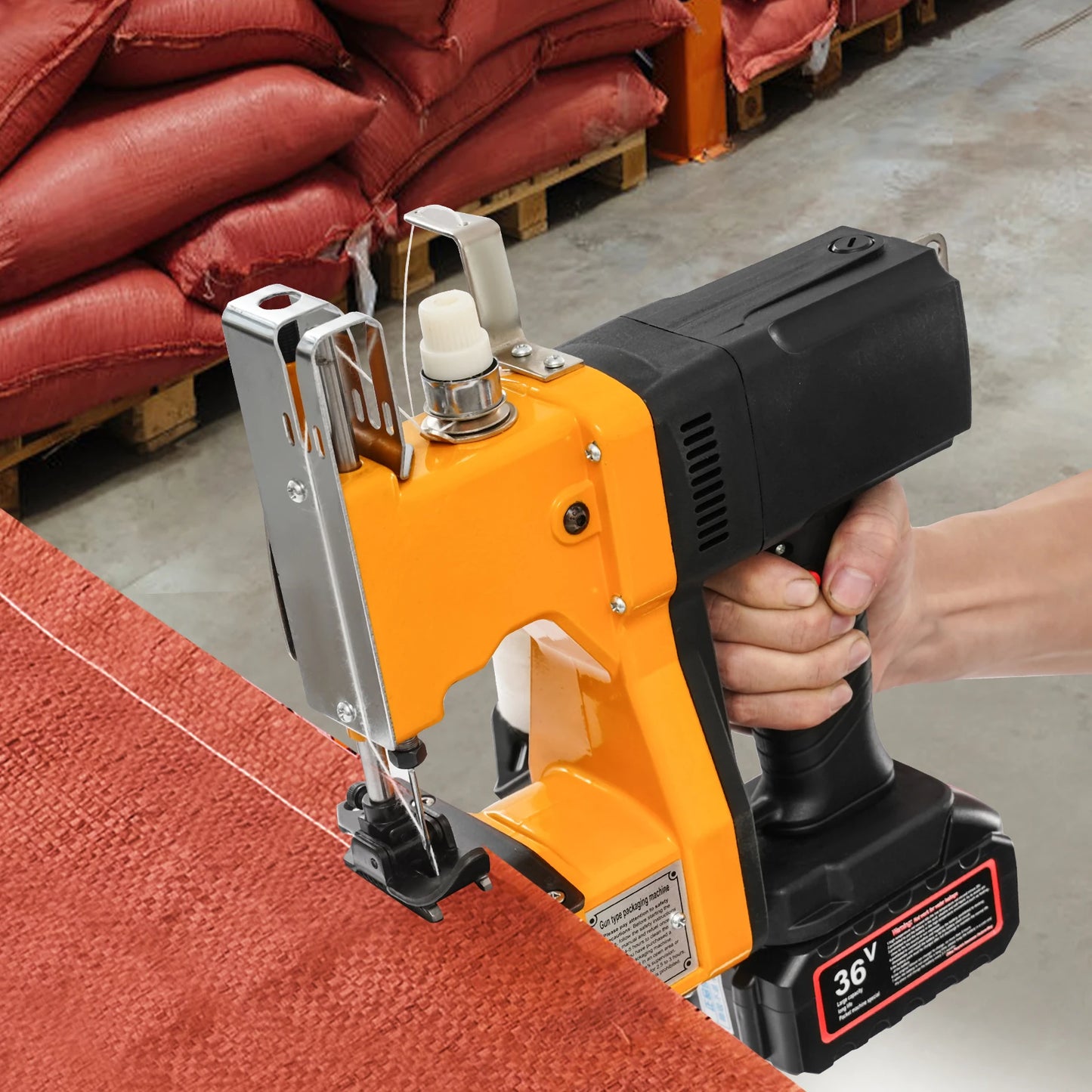 36v Battery Cordless Bag Sewing Machine, 210w Electric Sack Sealer, 1500-1700 Stitches Cordless Bag Sewing Machine, Portable Industrial Stitching Tool , Handheld Package Stitching Machine, Single Chain Stitch Seaming Device,